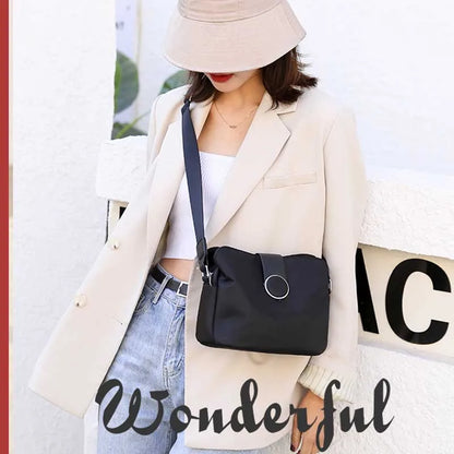 Vintage Waterproof Nylon Shoulder Bag for Women – Simple Crossbody Messenger Bag for Daily Use & Travel