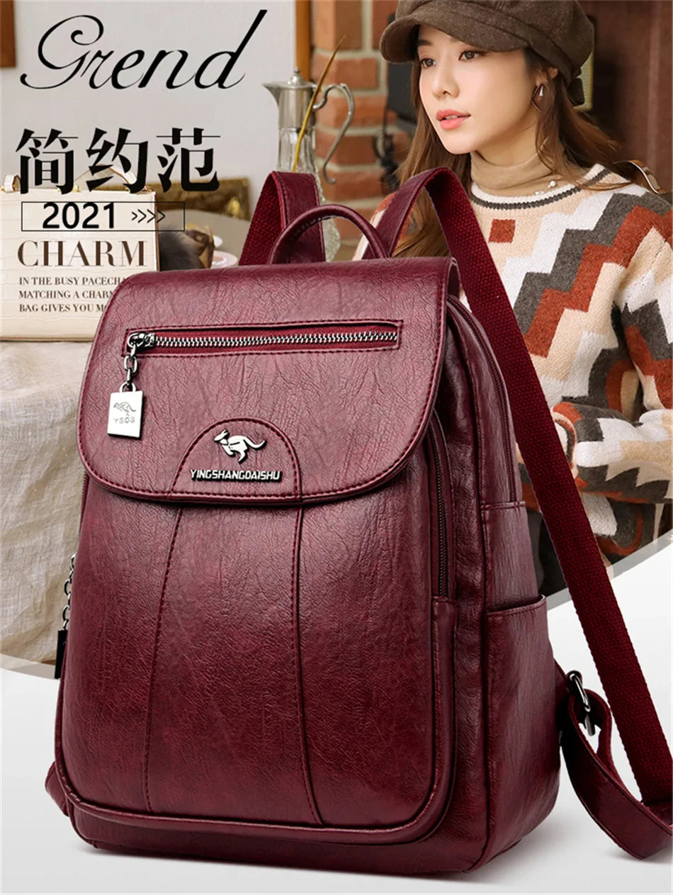 Women's Backpack 2022 - High-Quality Soft Leather, Large Capacity, Leisure Travel & School Bag for Teenage Girls - Black Mochila