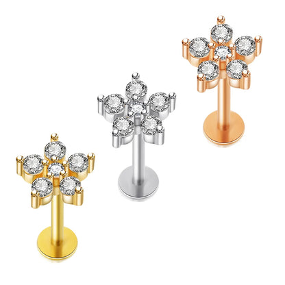 Crystal Flower Tragus Piercing Earring – 16G Cross Cartilage, Helix, Conch, Rook, Lobe & Labret Stud Jewelry