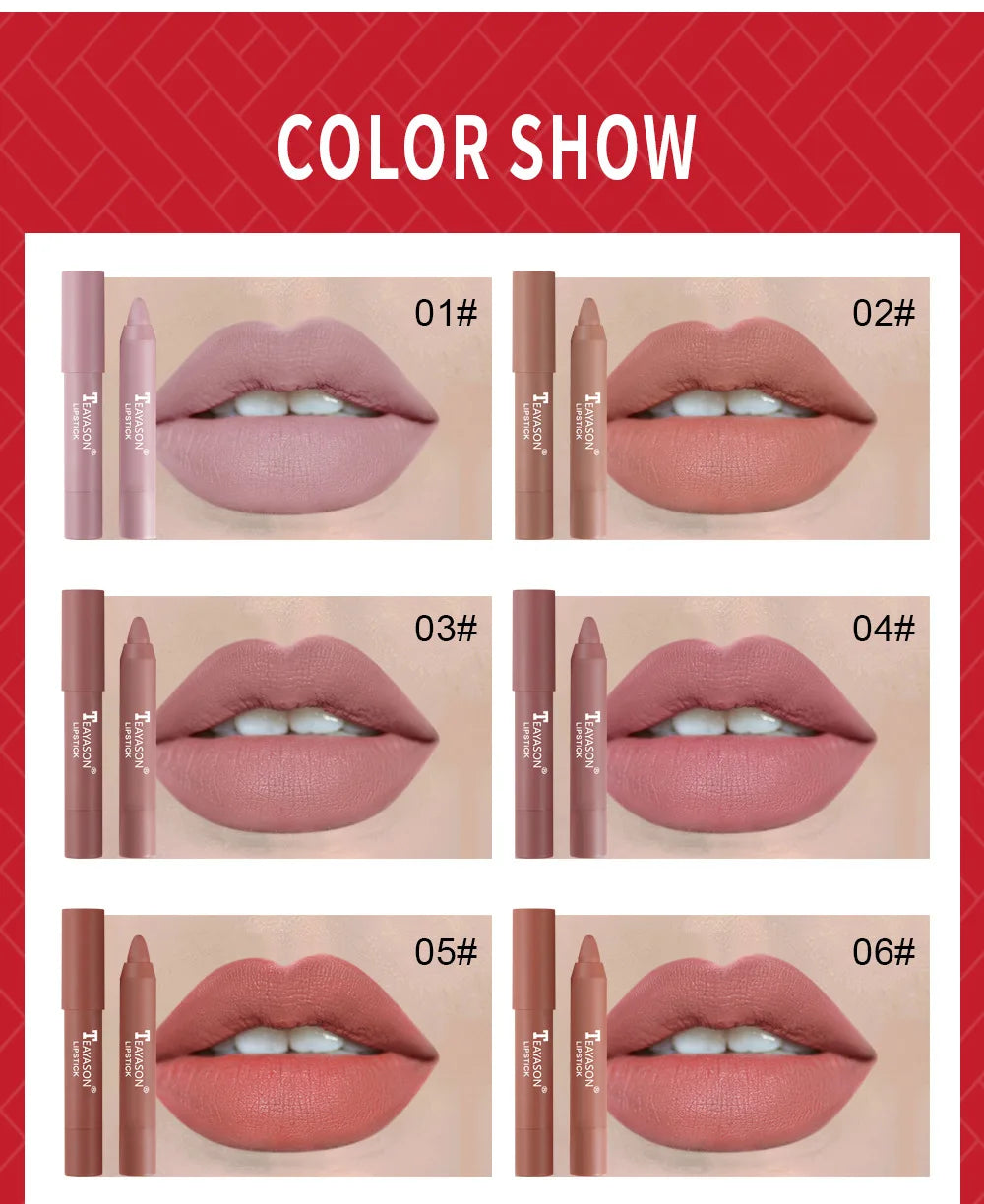 12-Color Natural Matte Lipstick Pencil – Silk Lip Glaze Waterproof, Long-Lasting Sexy Lip Tint Makeup