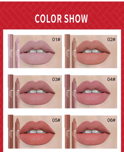 12-Color Natural Matte Lipstick Pencil – Silk Lip Glaze Waterproof, Long-Lasting Sexy Lip Tint Makeup