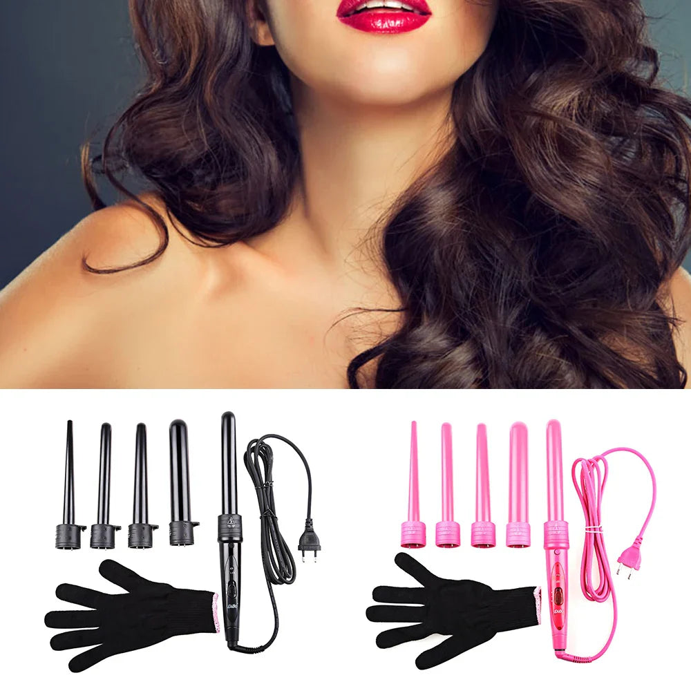 5-in-1 Rotating Hair Curler – Professional Salon Multifunctional Curling Iron with Interchangeable Barrels