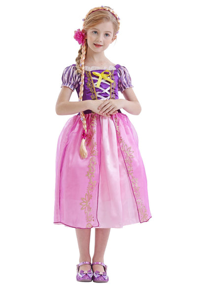 Disney Rapunzel Princess Dress - Purple Puff Sleeve Tangled Cosplay Costume for Girls, Halloween & Birthday Ball Gown