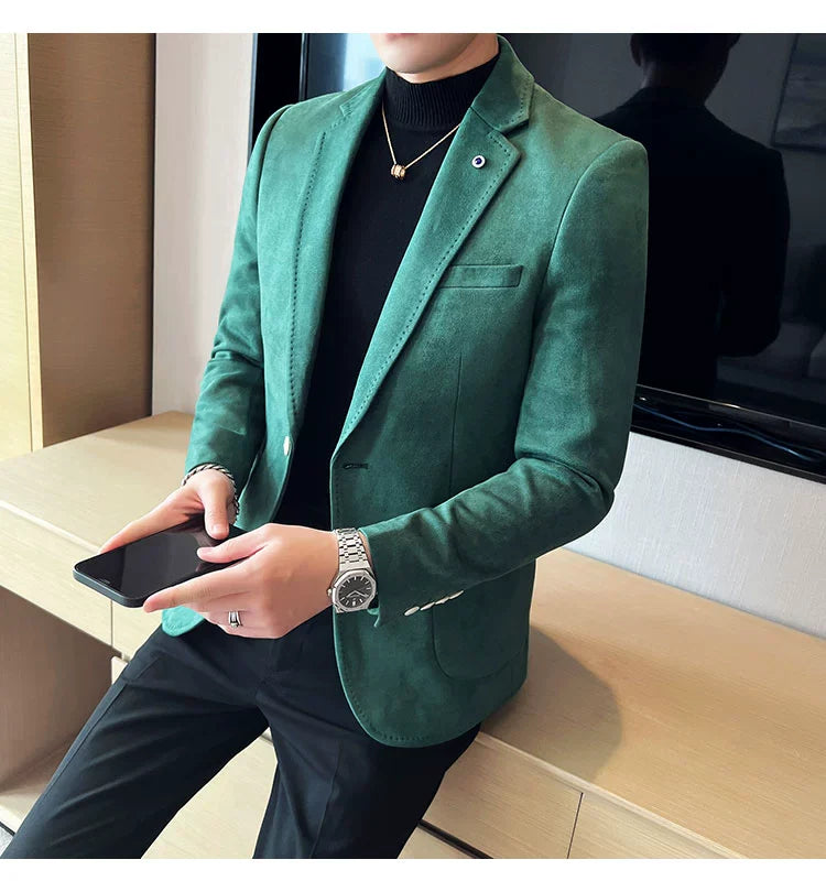 Men’s Slim Fit Deerskin Velvet Blazer – Elegant Luxury Business Casual Wedding Suit Coat (S to 4XL)