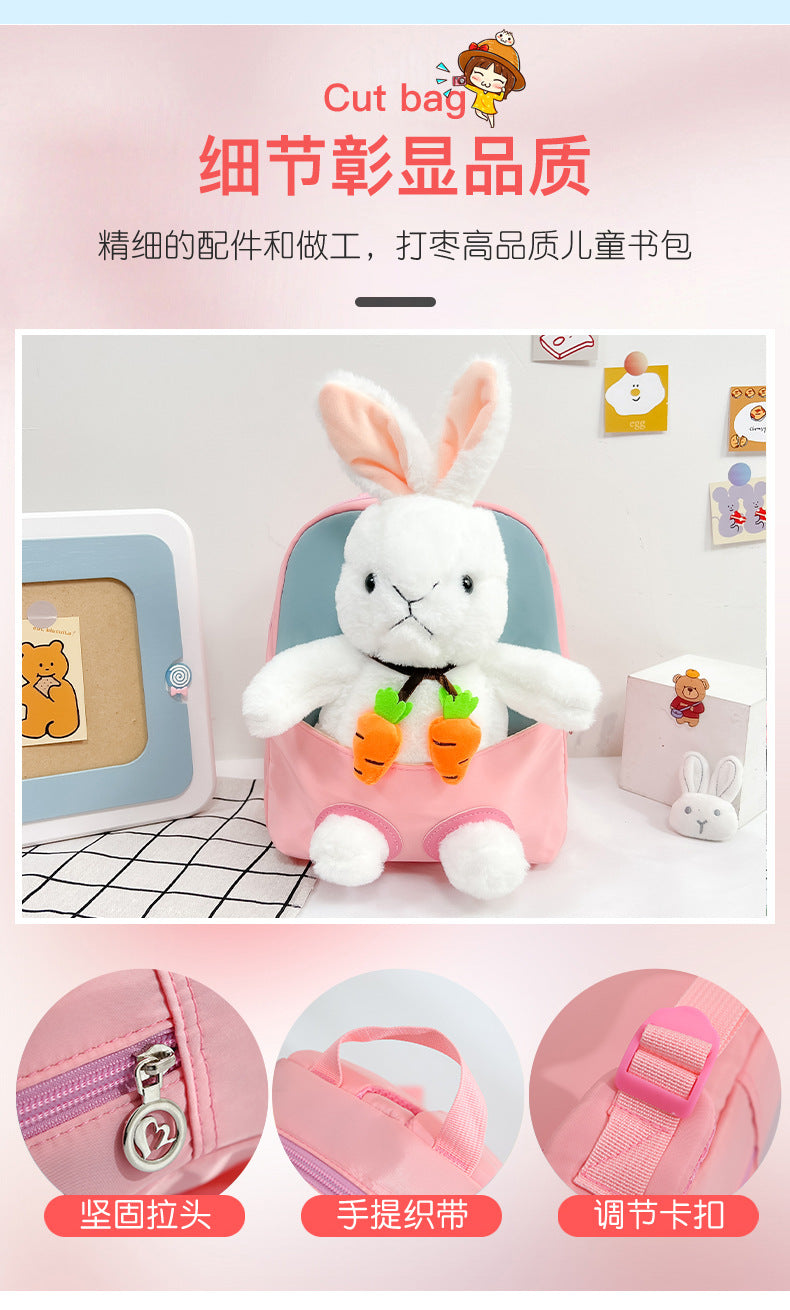 Plush 3D Rabbit Backpack for Kids – Cute Bow Tie Cartoon School Bag for Boys & Girls