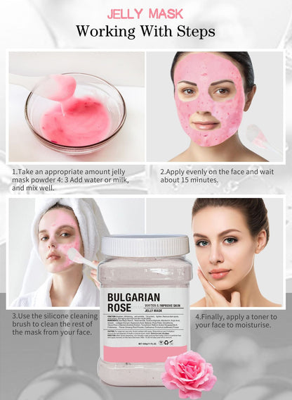 650g Arbutin Rose Jelly Mask Powder – DIY Hydrojelly Peel-Off Mask with Vitamin C, Hyaluronic Acid & 24K Gold for Skin Care