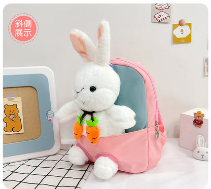Plush 3D Rabbit Backpack for Kids – Cute Bow Tie Cartoon School Bag for Boys & Girls
