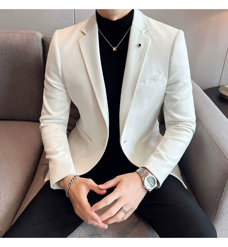 Men’s Slim Fit Deerskin Velvet Blazer – Elegant Luxury Business Casual Wedding Suit Coat (S to 4XL)
