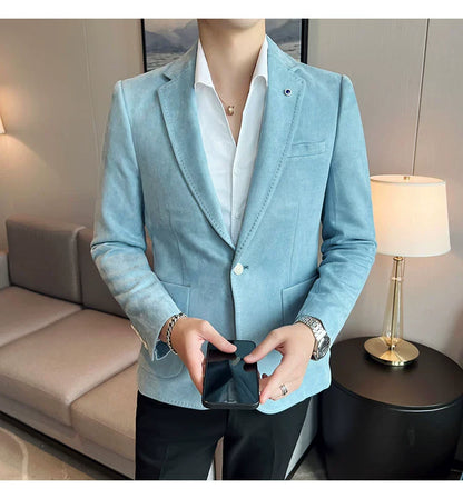 Men’s Slim Fit Deerskin Velvet Blazer – Elegant Luxury Business Casual Wedding Suit Coat (S to 4XL)