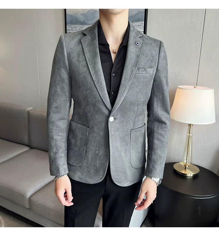 Men’s Slim Fit Deerskin Velvet Blazer – Elegant Luxury Business Casual Wedding Suit Coat (S to 4XL)