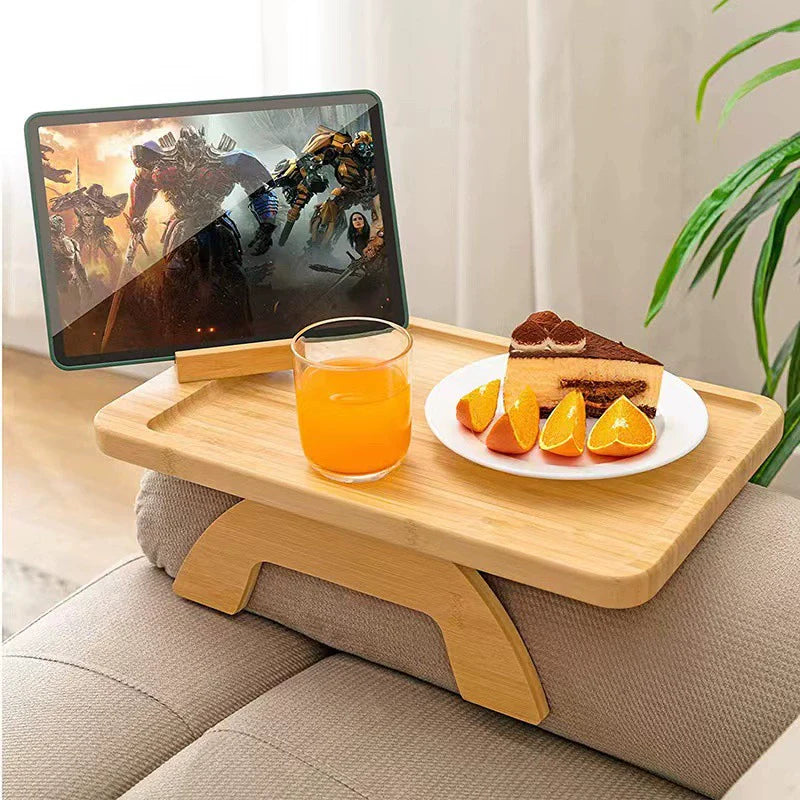 Stuck on Sofa Handrail Tray – Side Table with Feet, Tea Cup Holder & Small Apartment Coffee Table Gadget