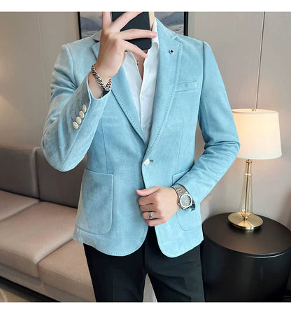 Men’s Slim Fit Deerskin Velvet Blazer – Elegant Luxury Business Casual Wedding Suit Coat (S to 4XL)