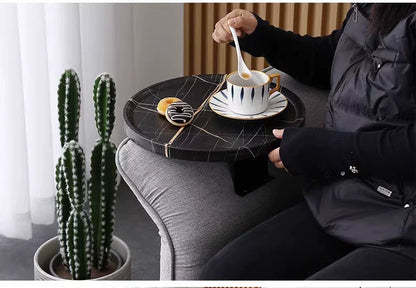 Stuck on Sofa Handrail Tray – Side Table with Feet, Tea Cup Holder & Small Apartment Coffee Table Gadget