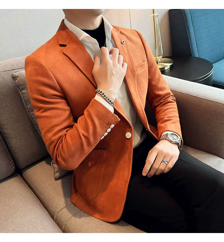 Men’s Slim Fit Deerskin Velvet Blazer – Elegant Luxury Business Casual Wedding Suit Coat (S to 4XL)