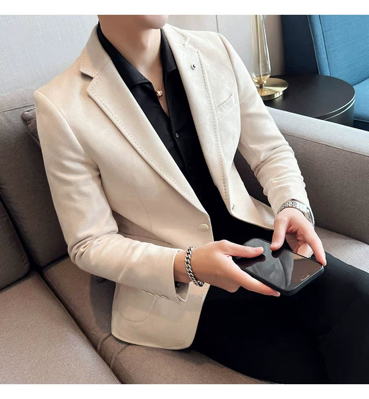 Men’s Slim Fit Deerskin Velvet Blazer – Elegant Luxury Business Casual Wedding Suit Coat (S to 4XL)