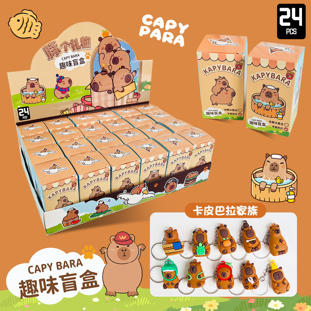 24pcs Capybara Blind Box Keychain — Cute Snot Bear Mystery Figures for Bags, Backpacks & Decorations