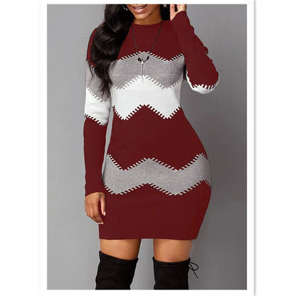 Women’s Plus Size Winter Dress 2021 — Elegant Red & Blue Ladies’ Dress