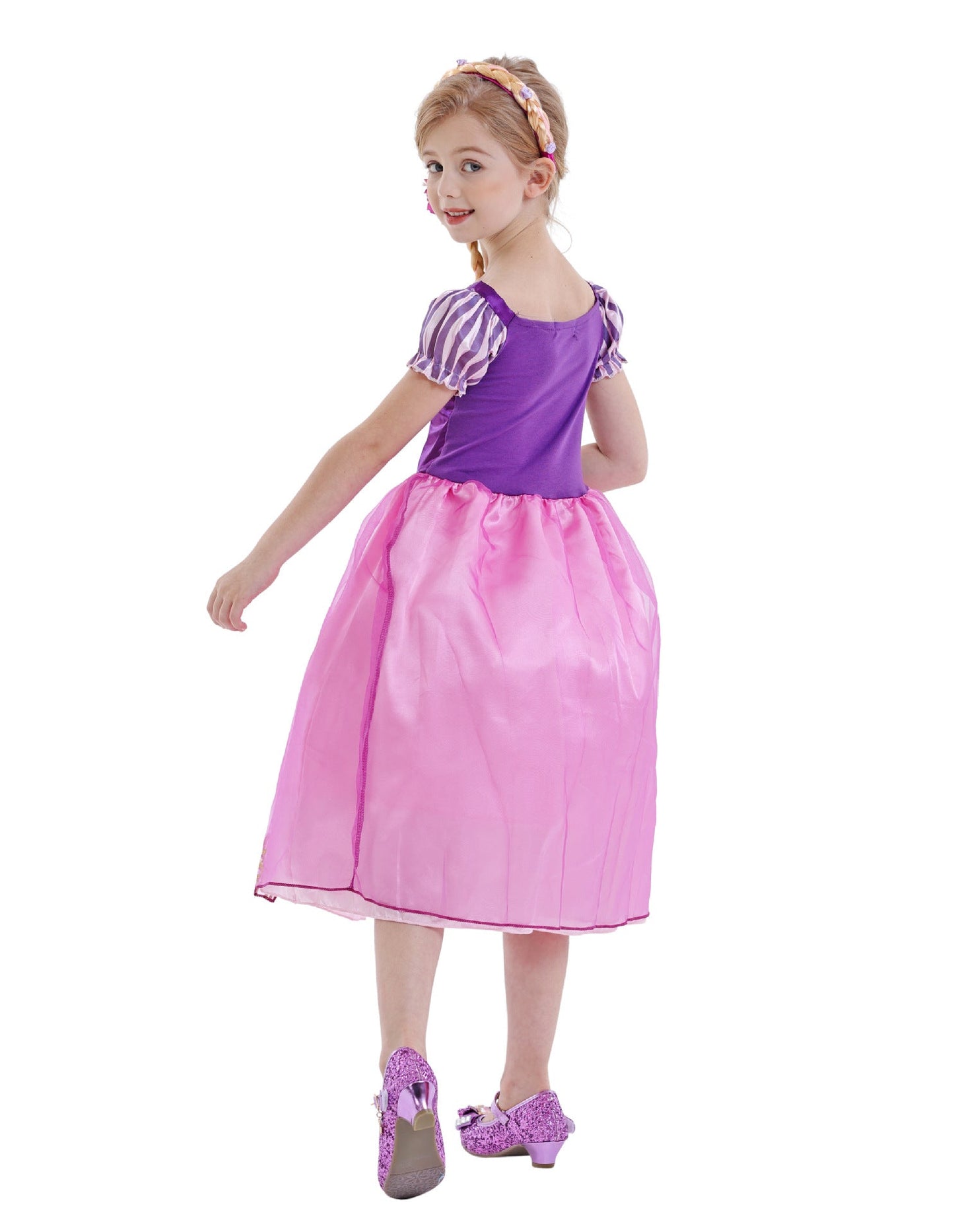 Disney Rapunzel Princess Dress - Purple Puff Sleeve Tangled Cosplay Costume for Girls, Halloween & Birthday Ball Gown