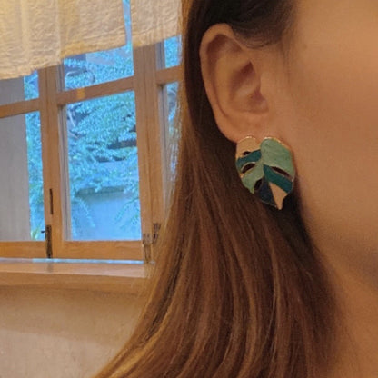925 Silver Leaf Earrings for Women – Modern Geometric Green & White Trendy Jewelry Gift