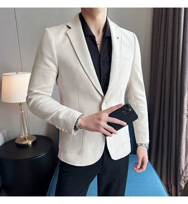 Men’s Slim Fit Deerskin Velvet Blazer – Elegant Luxury Business Casual Wedding Suit Coat (S to 4XL)