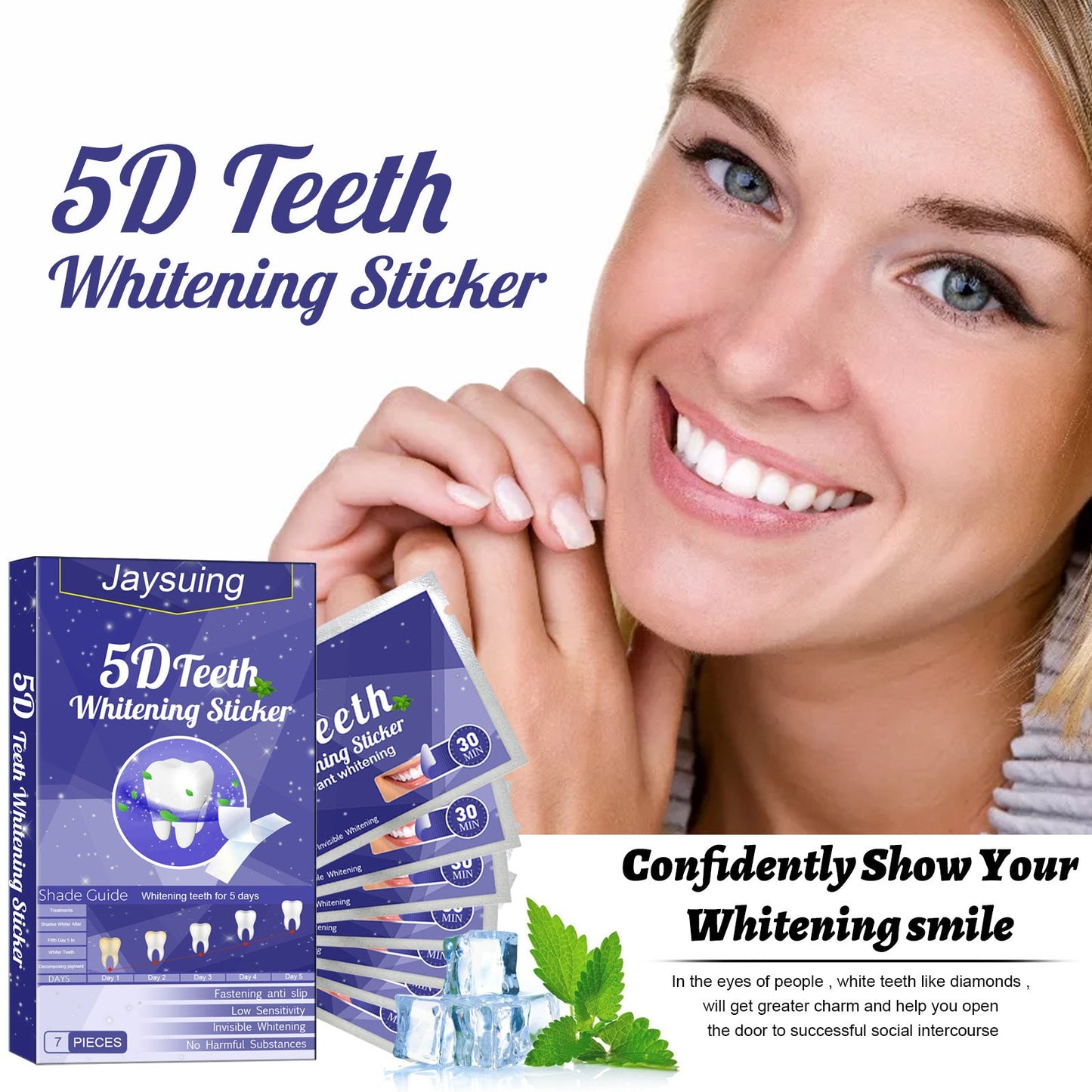 5D Whitening Teeth Stickers – 7/14 Pairs Gel Strips for Stain Removal, Dental Bleaching & Oral Hygiene Care