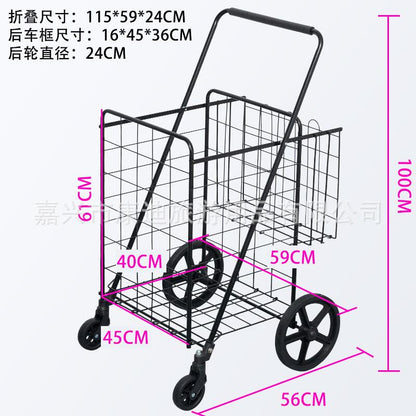 Foldable Internet Celebrity Shopping Trolley – Portable Hand-Pushed Luggage Cart for Home & Supermarkets