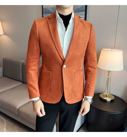 Men’s Slim Fit Deerskin Velvet Blazer – Elegant Luxury Business Casual Wedding Suit Coat (S to 4XL)