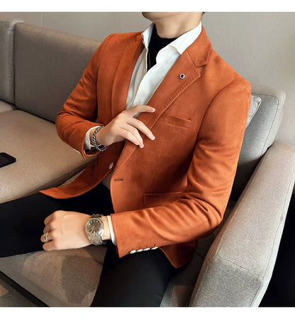 Men’s Slim Fit Deerskin Velvet Blazer – Elegant Luxury Business Casual Wedding Suit Coat (S to 4XL)