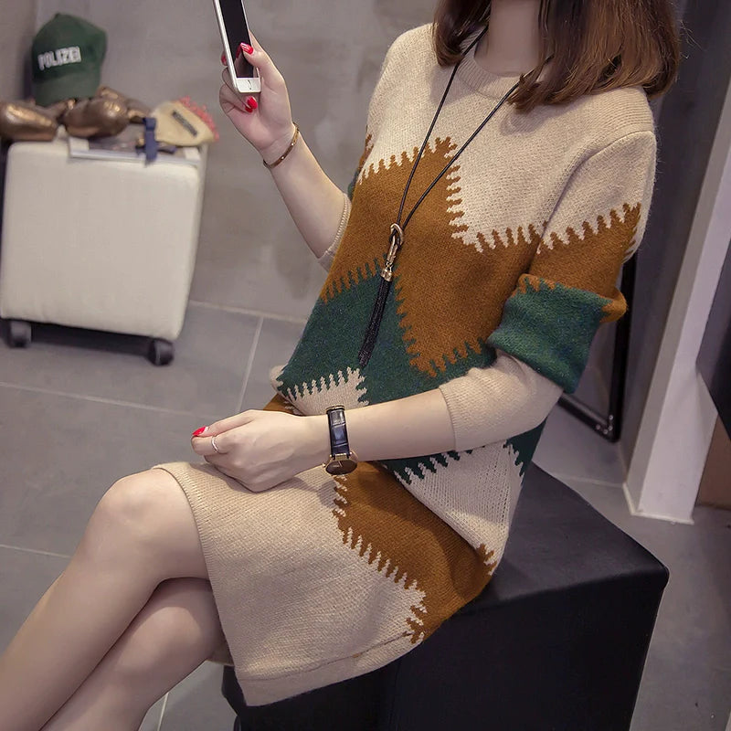 2023 Women’s Mid-Length Loose Knit Sweater — Casual Oversized Outerwear