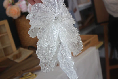 White Multi-Layer Lace Sequin 3D Flower Patch – DIY Clothing Decorative Applique