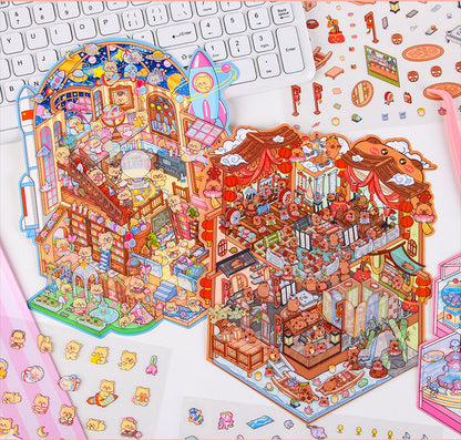 DIY Plus Size 3D Treasure Box World Landscape Stickers - Pocket Cabin Scene | Creative Gift for Kids
