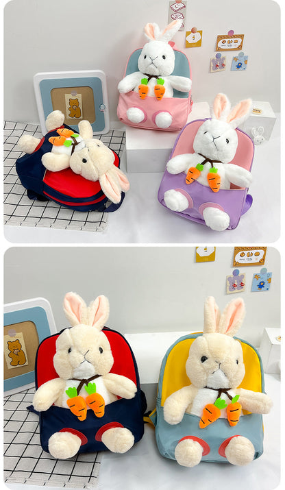 Plush 3D Rabbit Backpack for Kids – Cute Bow Tie Cartoon School Bag for Boys & Girls