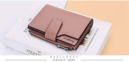 Women’s PU Leather Wallet — Short Hasp Coin & Card Holder, Small Money Bag Clutch in Blue & Red