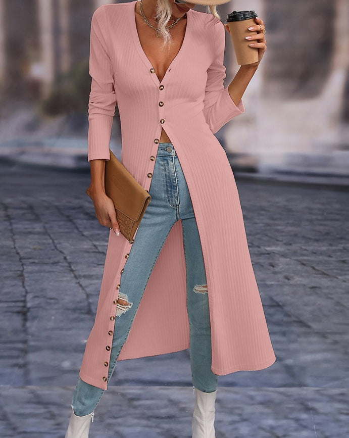 2023 Fashion Women's Button Long Striped Coat – Thin Open Dress for a Stylish Look
