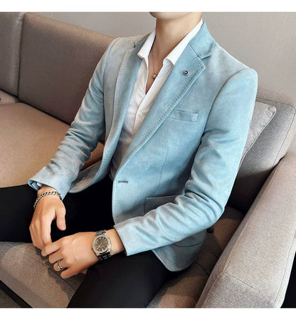 Men’s Slim Fit Deerskin Velvet Blazer – Elegant Luxury Business Casual Wedding Suit Coat (S to 4XL)
