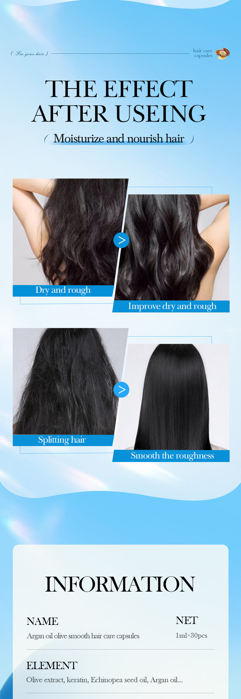 Magic Hair Vitamin Capsules — Keratin Oil for Fast Hair Restoration, Soft, Smooth, Shiny, Deep Moisturizer for Frizzy & Dry Scalp Hair Care