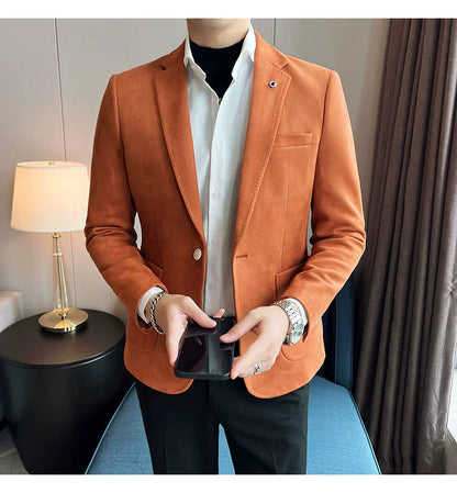 Men’s Slim Fit Deerskin Velvet Blazer – Elegant Luxury Business Casual Wedding Suit Coat (S to 4XL)