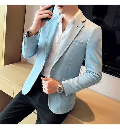 Men’s Slim Fit Deerskin Velvet Blazer – Elegant Luxury Business Casual Wedding Suit Coat (S to 4XL)