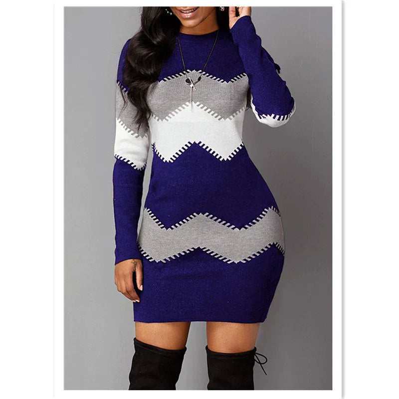 Women’s Plus Size Winter Dress 2021 — Elegant Red & Blue Ladies’ Dress