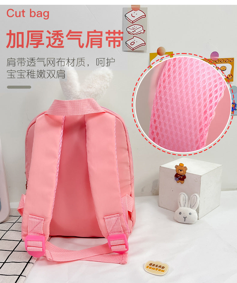 Plush 3D Rabbit Backpack for Kids – Cute Bow Tie Cartoon School Bag for Boys & Girls