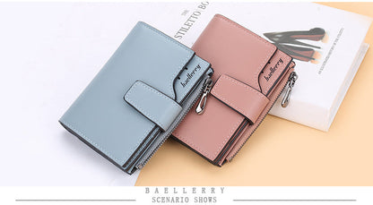 Women’s PU Leather Wallet — Short Hasp Coin & Card Holder, Small Money Bag Clutch in Blue & Red