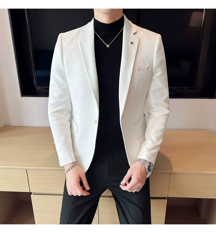 Men’s Slim Fit Deerskin Velvet Blazer – Elegant Luxury Business Casual Wedding Suit Coat (S to 4XL)