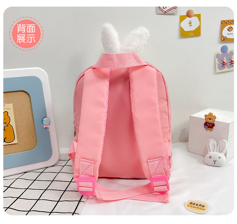 Plush 3D Rabbit Backpack for Kids – Cute Bow Tie Cartoon School Bag for Boys & Girls