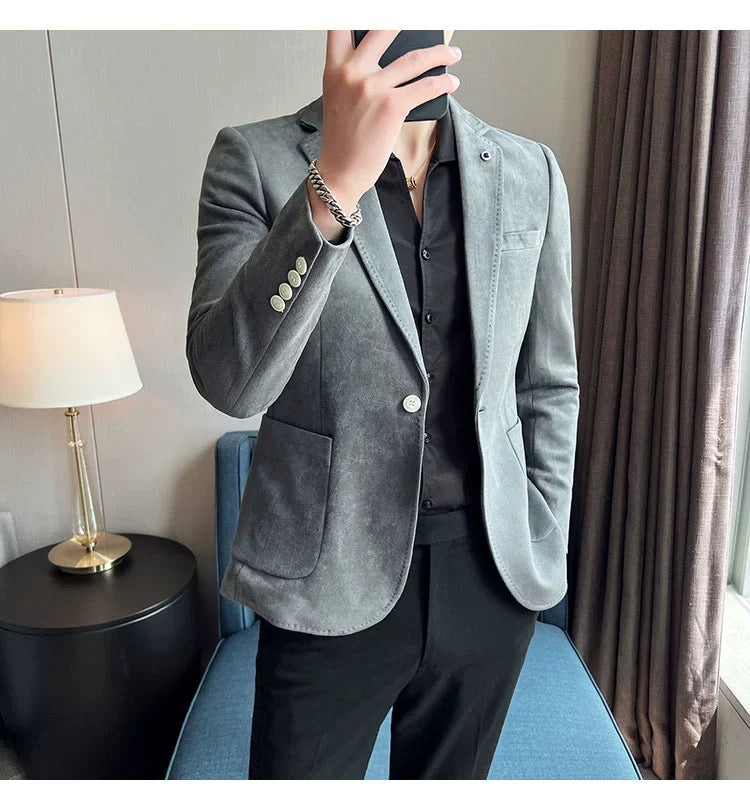 Men’s Slim Fit Deerskin Velvet Blazer – Elegant Luxury Business Casual Wedding Suit Coat (S to 4XL)