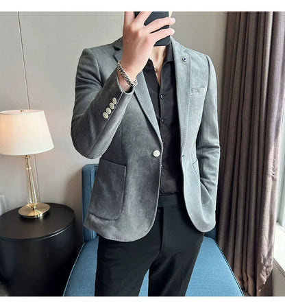 Men’s Slim Fit Deerskin Velvet Blazer – Elegant Luxury Business Casual Wedding Suit Coat (S to 4XL)