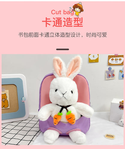 Plush 3D Rabbit Backpack for Kids – Cute Bow Tie Cartoon School Bag for Boys & Girls