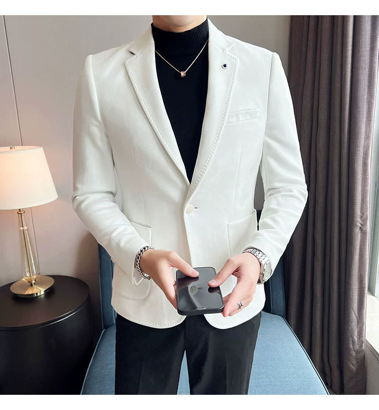 Men’s Slim Fit Deerskin Velvet Blazer – Elegant Luxury Business Casual Wedding Suit Coat (S to 4XL)