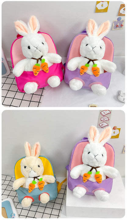 Plush 3D Rabbit Backpack for Kids – Cute Bow Tie Cartoon School Bag for Boys & Girls