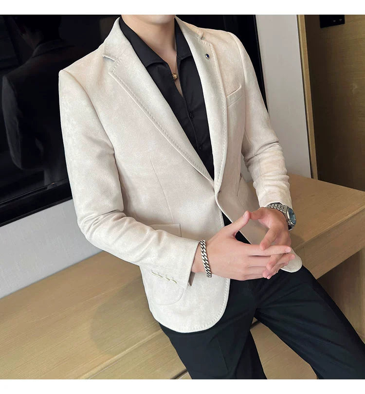 Men’s Slim Fit Deerskin Velvet Blazer – Elegant Luxury Business Casual Wedding Suit Coat (S to 4XL)