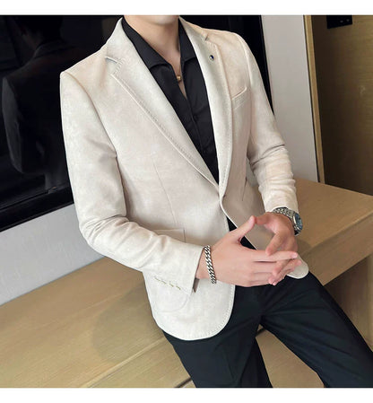 Men’s Slim Fit Deerskin Velvet Blazer – Elegant Luxury Business Casual Wedding Suit Coat (S to 4XL)